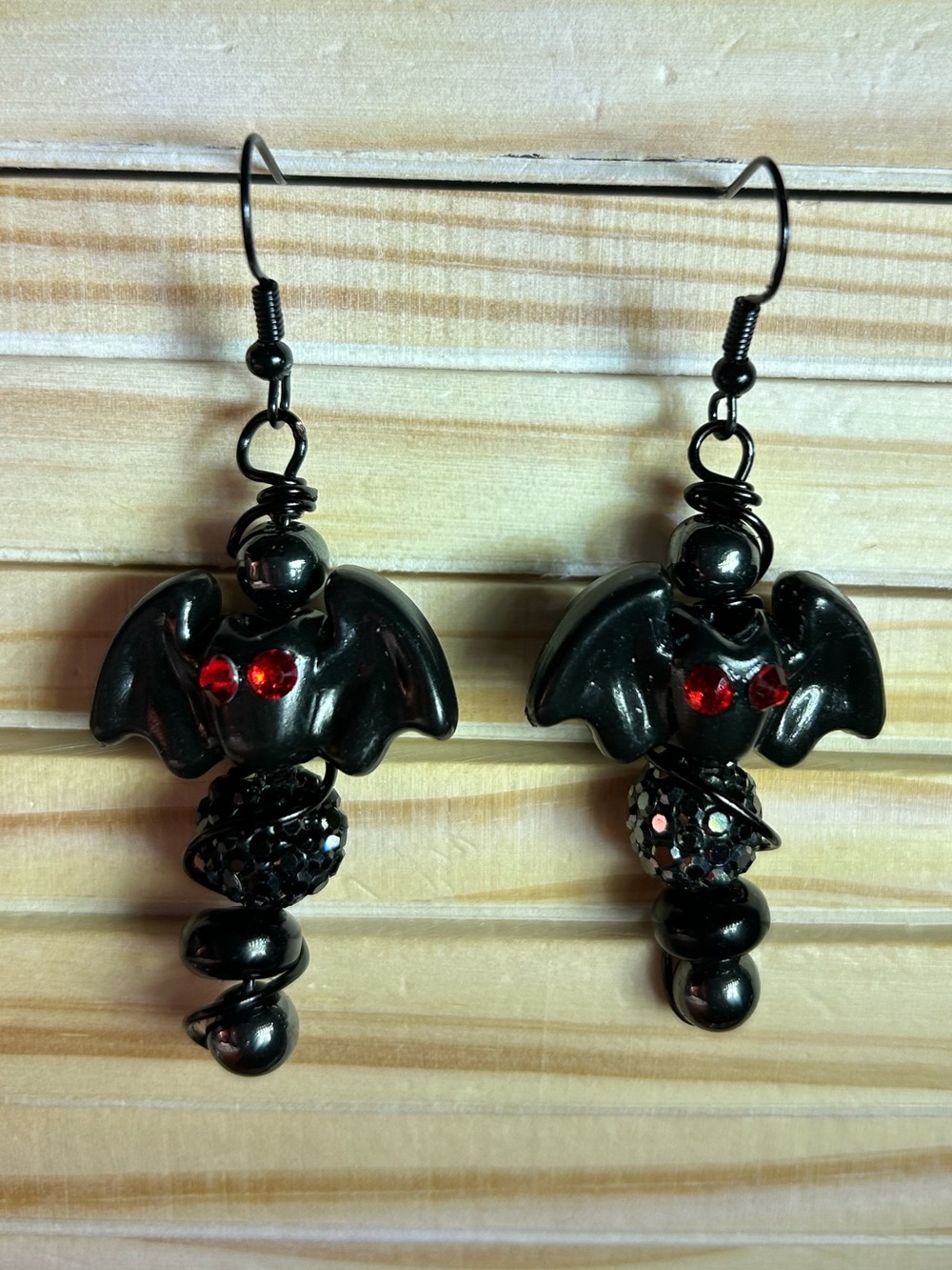 3/$25 Black Bat Dangle Earrings with Red Eye Accent